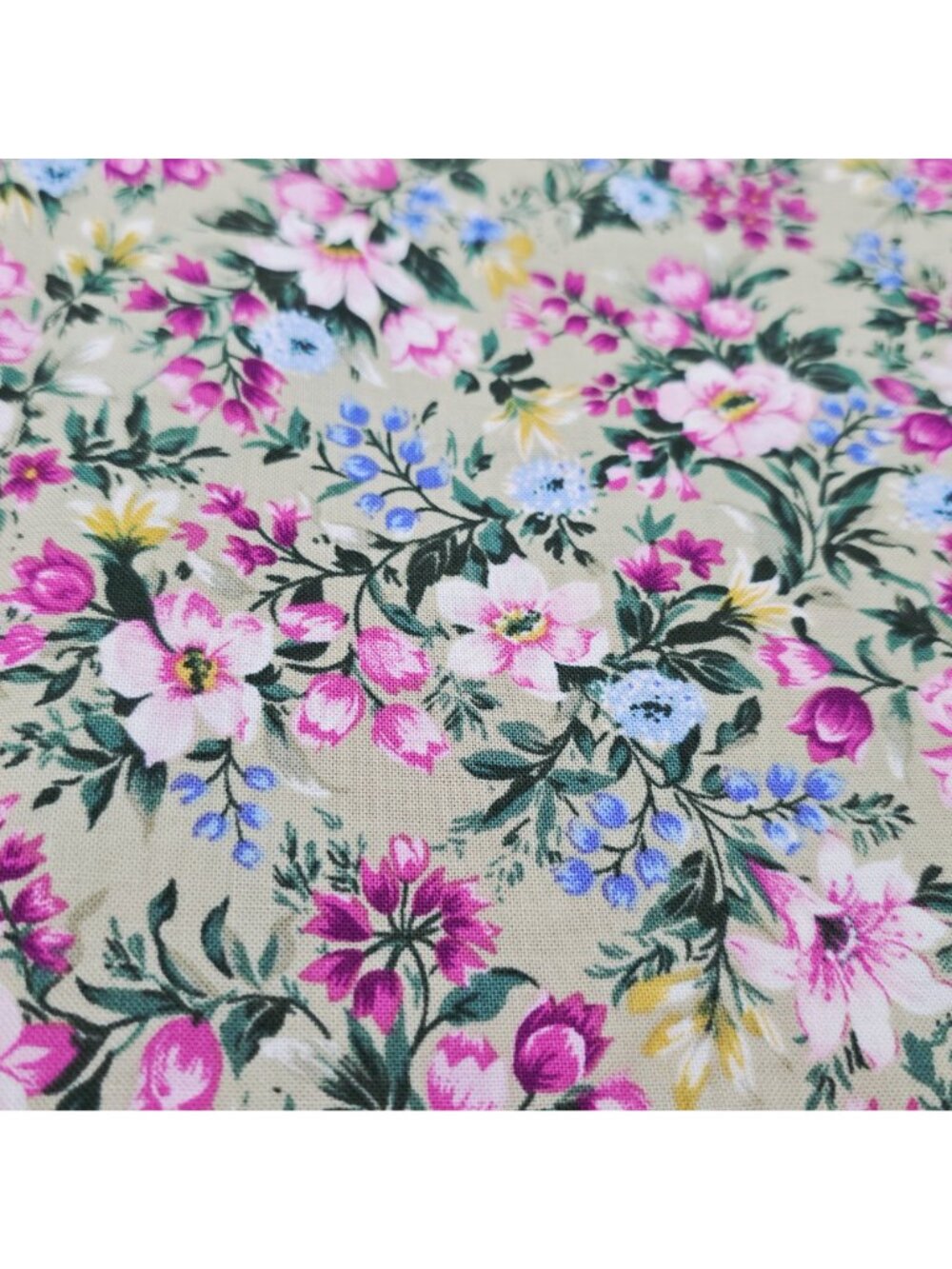 Floral Cotton Fabric Beige Pink Blue 1 Yard Hobby Lobby Exclusive - Picture 2 of 5